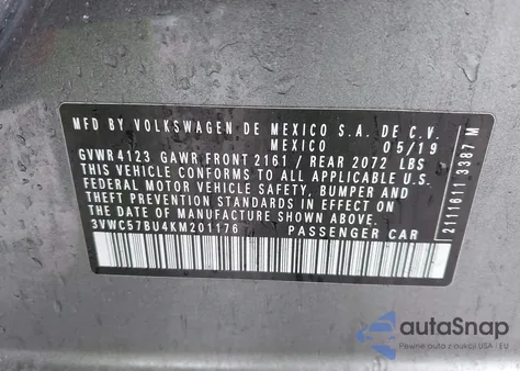 2019 Volkswagen Jetta 1.4T R-Line/1.4T S/1.4T Se from USA, damaged, VIN 3VWC57BU4KM201176